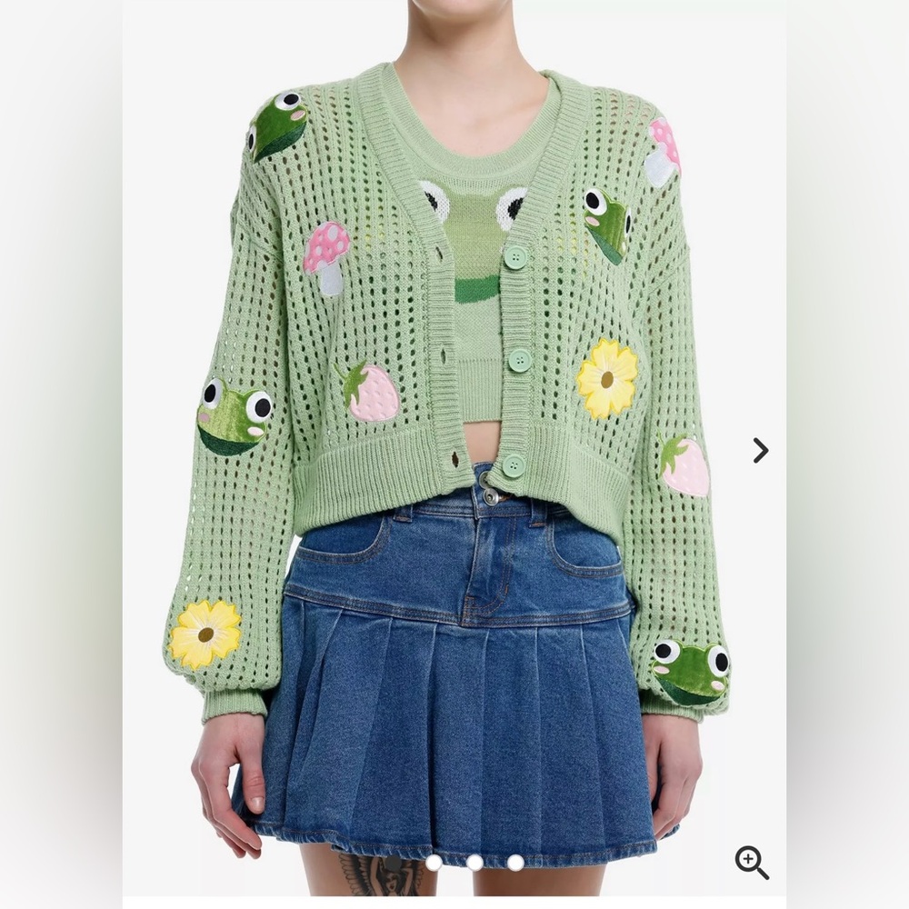 Thorn & Fable Frog Mushroom Flower Girls Crop Tank Top & Cardigan Set size M